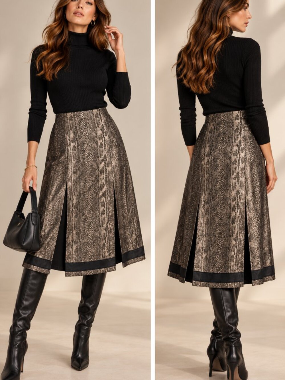 Helios & Luna Metallic Snakeskin Pleated A-Line Skirt Size 6 NWT